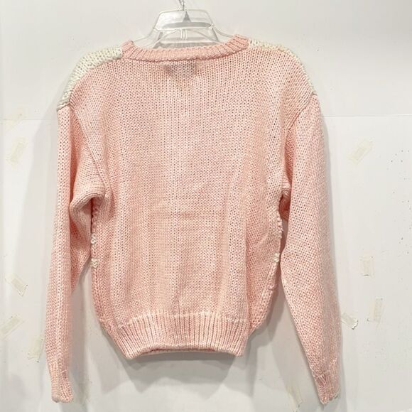 NEW Vintage Deb Womens Lg Crew Neck Sweater Petal Pink Pom‎ Poms Hand Knitted - Picture 4 of 9